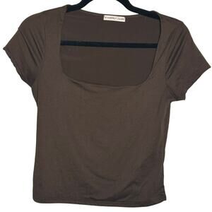 Sincerely Jules Chocolate Brown Square Neck Short Sleeve Top Minimalist Size M
